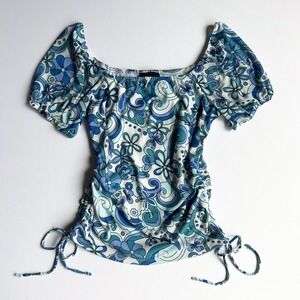 Y2K B. Wear Floral Whimsy Print Micro Mesh Summer Top